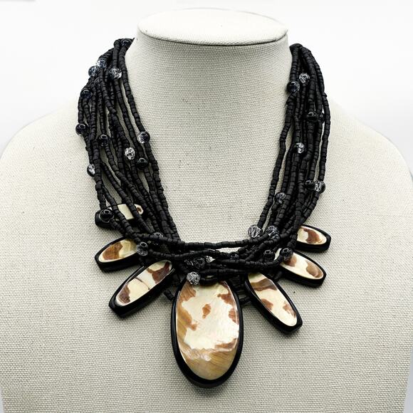 Gerda Lynggaard Monies Necklace Vtg Designer Coconut Shell Abalone Reversible - Picture 13 of 13
